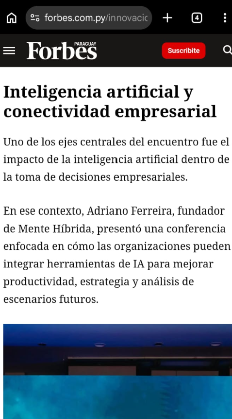 Captura da matéria da Forbes Paraguay que cita a palestra de Adriano Ferreira